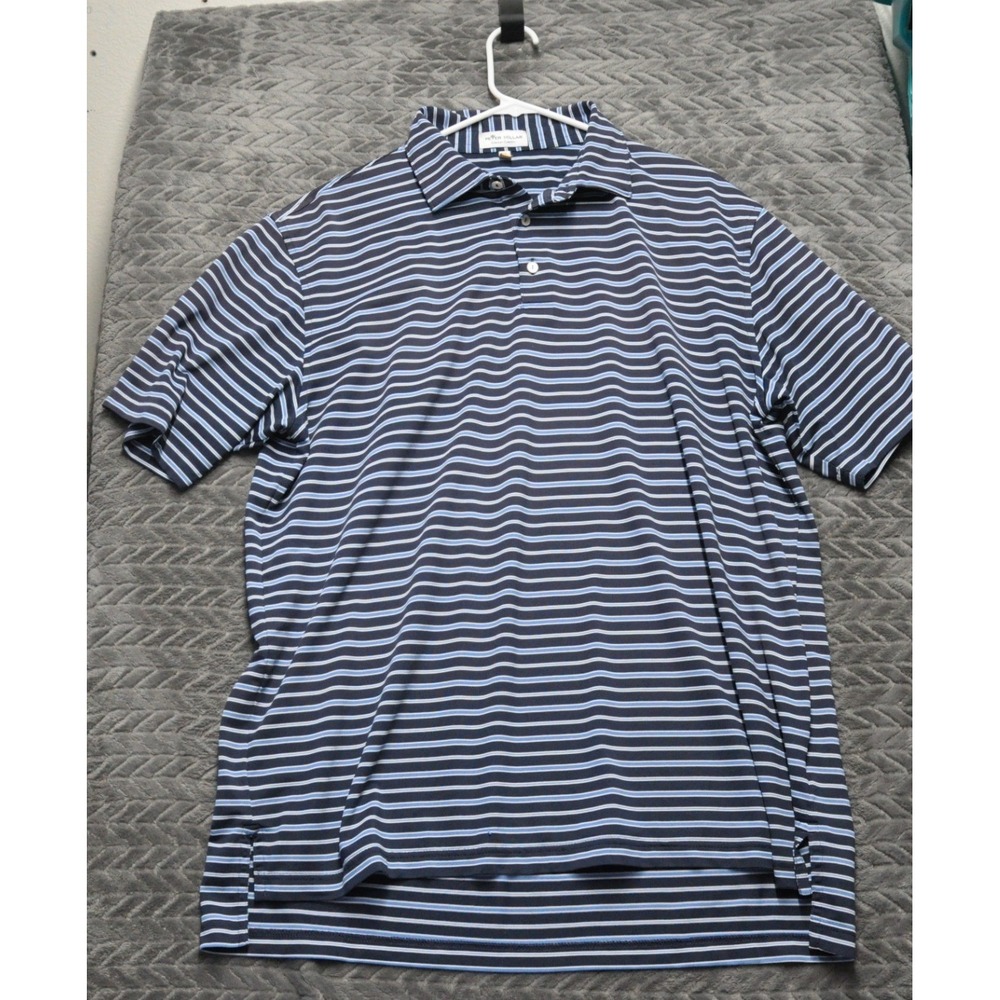 Peter Millar Polo Shirt XL Navy Blue Striped Excellent Summer Comfort (1791)